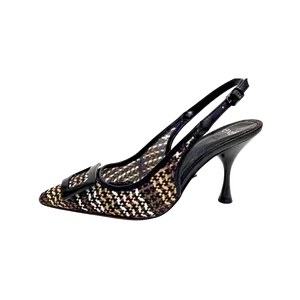 Jerryshoes black and gold woven slingback heels
