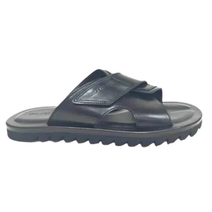 Jerryshoes black leather velcro slide sandals with comfortable footbed