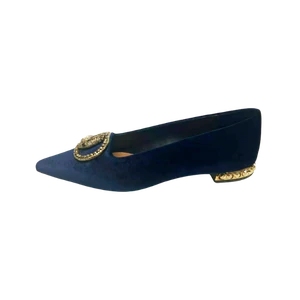 Jerryshoes navy blue flats with gold buckle detail