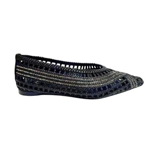 Jerryshoes navy blue beaded flat shoes with crystal embellishment